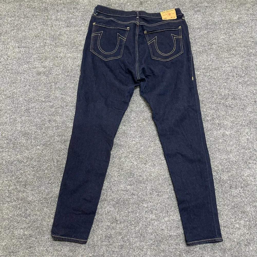 True Religion Jeans Mens Size 33 Dark Wash Skinny Fit Horseshoe Stitch Denim